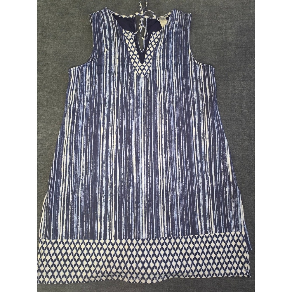 Tommy Bahama Blue White Stripe Geometric Hem Sleeveless Shift Dress XL SW600413